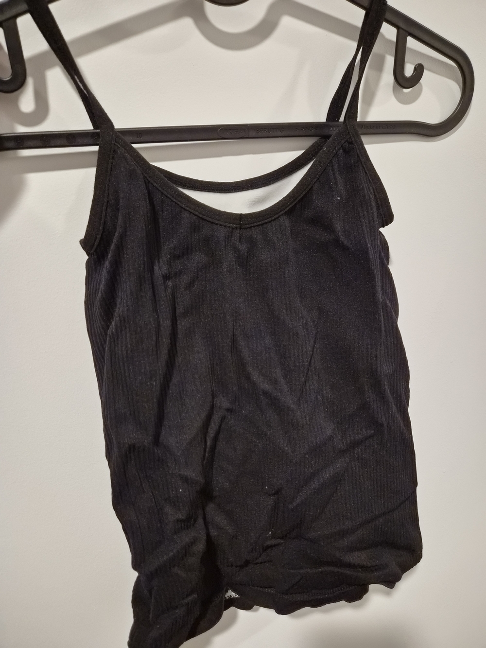 Black Ribbed Spaghetti Strap Tank Top - Women